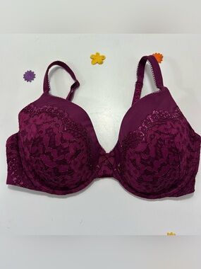 Victoria's Secret Burgundy Floral Lace Lined Bra 34DD NWOT